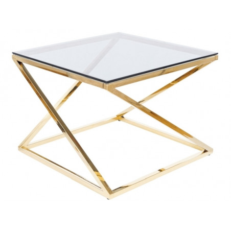 Table d'appoint en verre et inox - Doré - 60 x 60 x H 45 cm