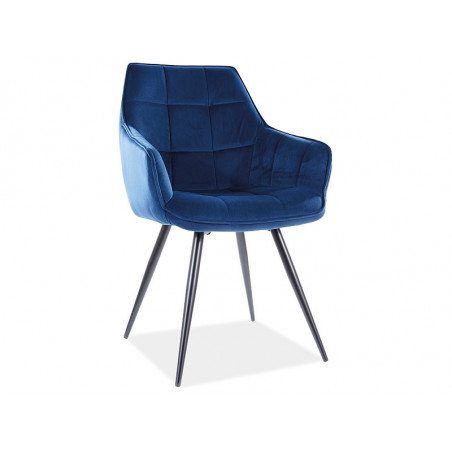 Fauteuil en velours matelassé et pieds en métal - Bleu - H 90 cm