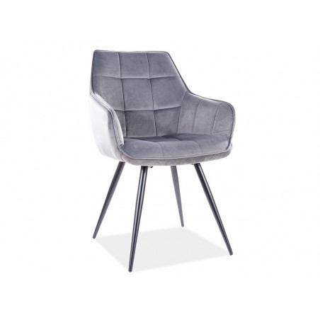 Fauteuil en velours matelassé et pieds en métal - Gris - H 90 cm