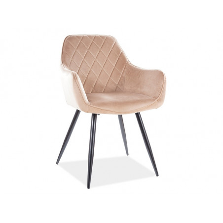 Fauteuil en velours matelassé et pieds en métal - Beige - H 82 cm