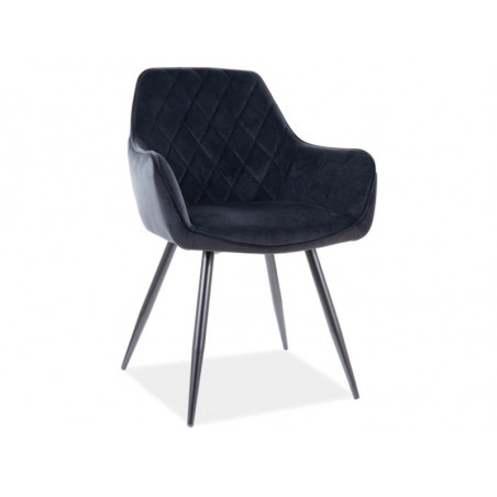 Fauteuil en velours matelassé et pieds en métal - Noir - H 82 cm