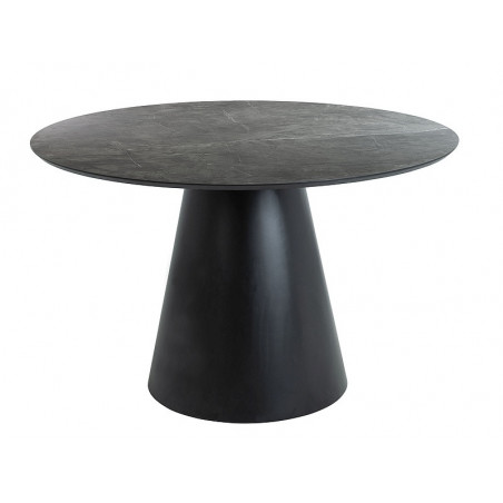 Table à manger ronde effet marbre - 4 couverts - Gris / Noir mat - D 120 x H 76