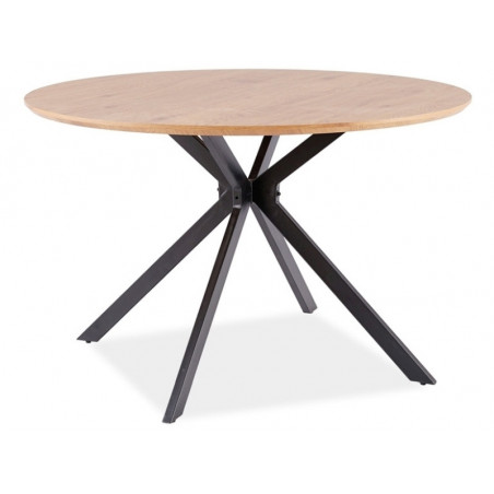 Table à manger ronde 4 couverts en bois et pieds métal ASTER - Beige / Noir - D 120 x H 76 cm