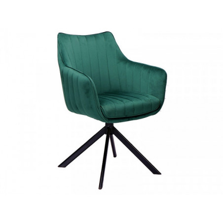 Chaise pivotante en velours - Vert - Pieds en métal noir - H 86 cm x l 42 cm