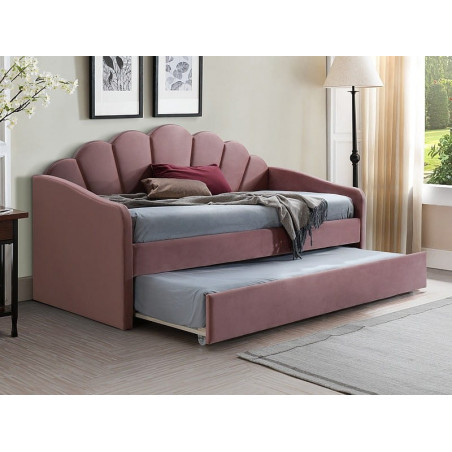 Lit simple avec un couchage supplémentaire en velours - Rose - L 200 cm x l 90 cm