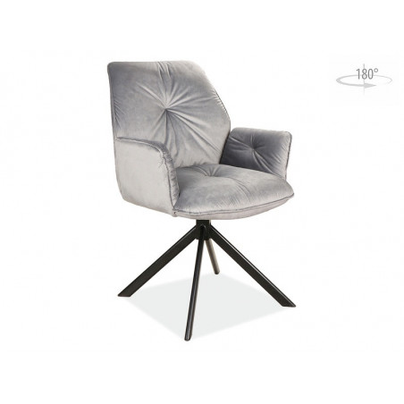 Chaise pivotante en velours avec des accoudoirs - Gris - Pieds en métal noir - H 89 cm xl 60 cm x P 45 cm