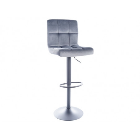 Tabouret réglable en velours - Gris - Pieds en métal argenté - H 96 cm x L 39 cm x P 39 cm