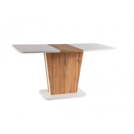 Table extensible en bois sur un pied - Blanc et marron - H 76 cm x L 110 cm