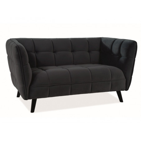 Canapé 2 places en velours matelassé - Noir - Pieds en bois - H 78 cm x l 145 cm x P 85 cm