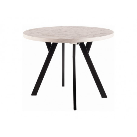 Table extensible effet marbre - Blanc - Pieds en métal noir - 8 couverts - D 100 cm x H 76 cm