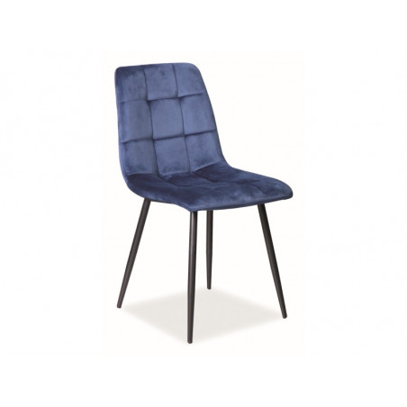 Chaise en velours matelassé sur pieds en métal noir - Bleu - L 86 cm x l 45 cm