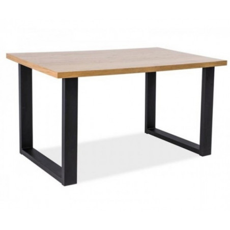 Table à manger en bois - Marron et noir - Pieds en métal - 8 couverts - L 150 cm x l 90 cm x H 78 cm