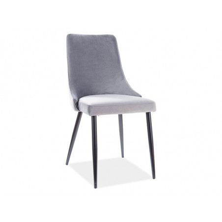 Chaise en velours mat à dos matelassé - Gris - Pieds en métal noir - L 93 cm x l 47 cm x P 44 cm