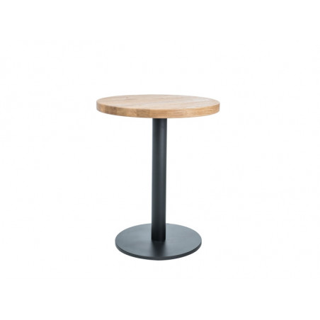 Table à manger ronde en bois - Marron - Pieds en métal noir - 4 couverts - H 76 cm x D 76 cm