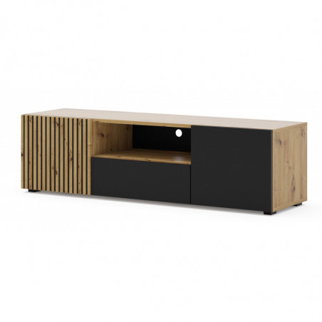 Meuble TV Auris avec 3 portes + 1 niche en bois - Noir et beige - L 150 x P 42 x H 42 cm