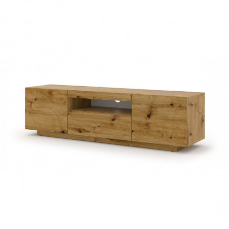 Meuble TV Aura avec 3 portes en bois avec LED - Beige - L 150 x P 37 x H 36-42 cm