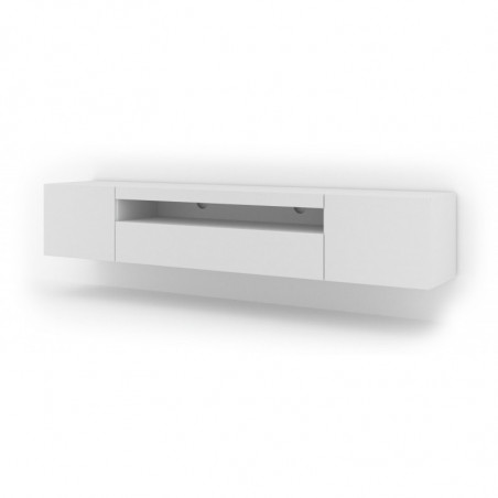 Meuble TV Aura avec 3 portes en bois avec LED - Blanc mat - L 200 x P 37 x H 36-42 cm