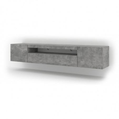 Meuble TV Aura avec 3 portes en bois avec LED - Gris béton - L 200 x P 37 x H 36-42 cm