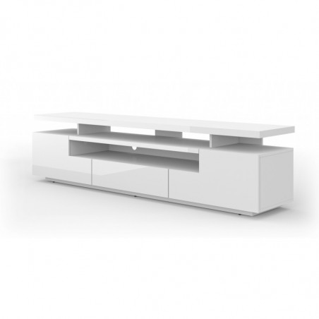 Meuble TV Eva avec 2 portes + 1 niches + 1 tiroir en bois avec LED - Blanc brillant - L 180 x P 42 x H 51 cm