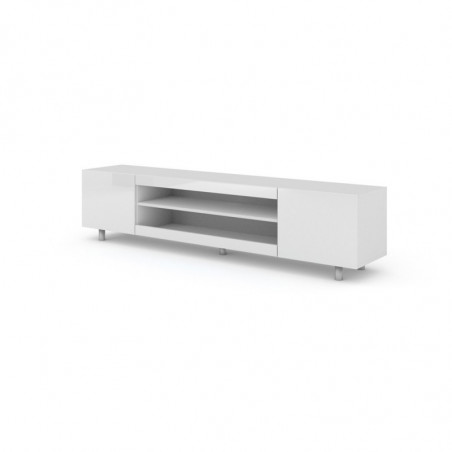 Meuble TV Kate avec 2 portes + 2 niches en bois avec LED - Blanc - L 189 x P 37 x H 45 cm