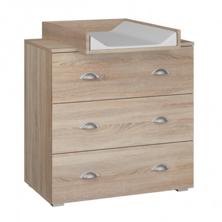 Commode avec plateau à langer en bois - Beige - L 80 x P 48/72 x H 90 cm