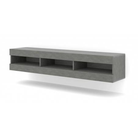 Meuble TV Manta avec 3 niches en bois - Gris - L 160 x P 35 x H 30-32 cm