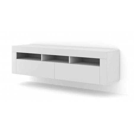 Meuble TV Moreno avec 2 portes + 3 niches - Blanc - L 160 x P 35 x H 41-43 cm