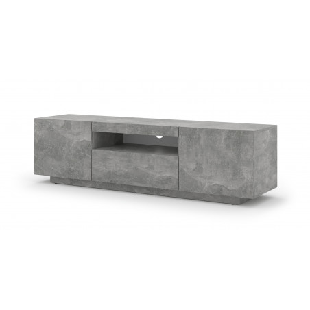 Meuble TV Aura avec 3 portes en bois - Gris béton - L 150 x P 37 x H 36-42 cm