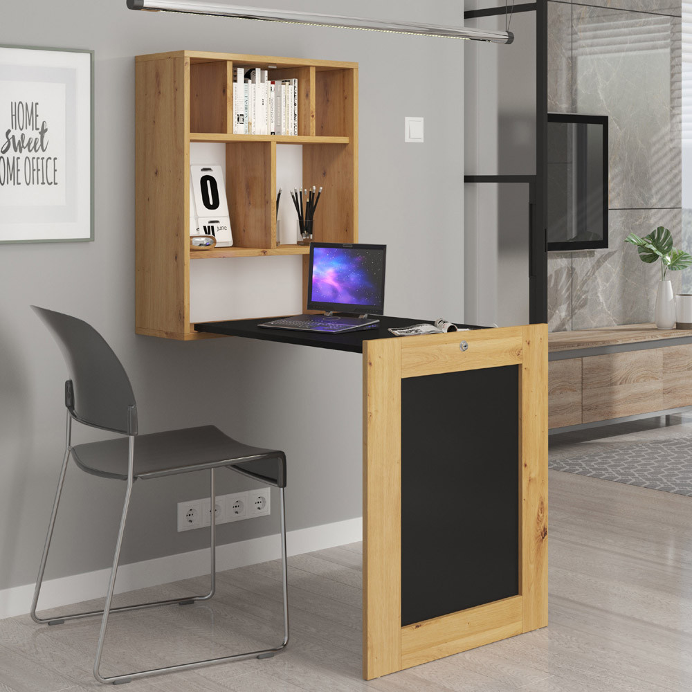 Bureau suspendu Tilt avec bureau dépliable en bois - Marron et noir - L 60  x P 24/90 x H 144 cm