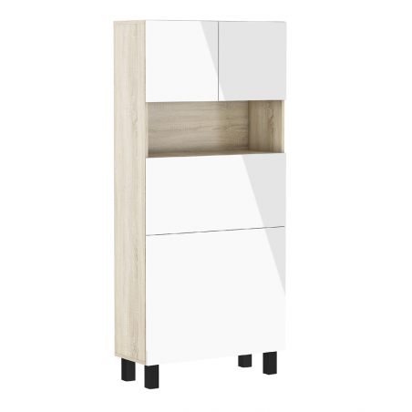 Bibliotèque avec bureau intégré Homi - Beige et blanc - L 80 x P 32/92 x H 175 cm