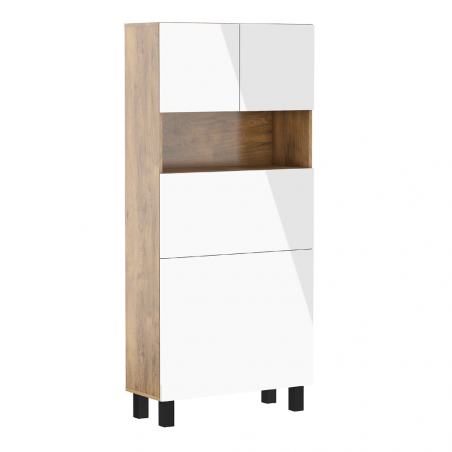 Bibliotèque avec bureau intégré Homi - Marron et blanc - L 80 x P 32/92 x H 175 cm