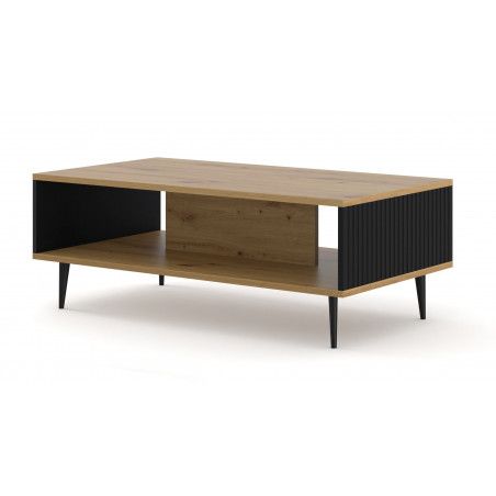 Table basse Ravenna avec pieds noirs - Noir et beige - L 90 x P 60 x H 43 cm