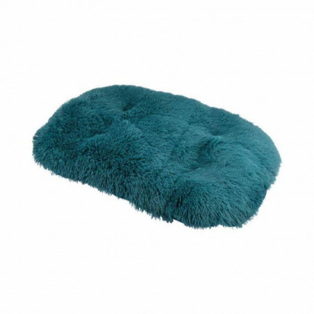 Coussin flocon réversible en fausse fourrure pour animaux - Bleu canard - L 107 x l 65 cm