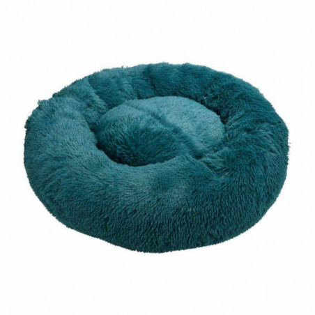 Coussin rond en fausse fourrure pour animaux - Bleu canard - D 75 x H 24 cm