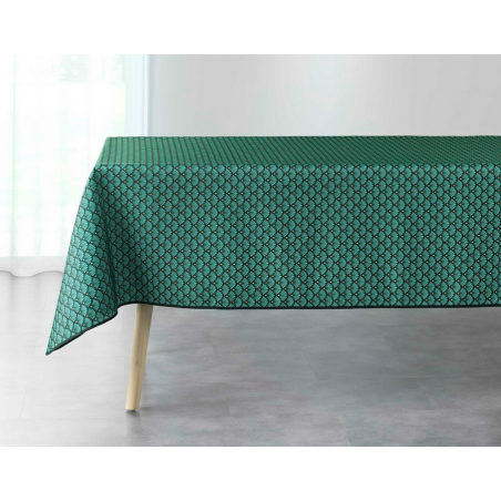 Nappe rectangulaire en tissu pour table de 8/10 couverts avec motif écailles - Vert - 150 x 240 cm