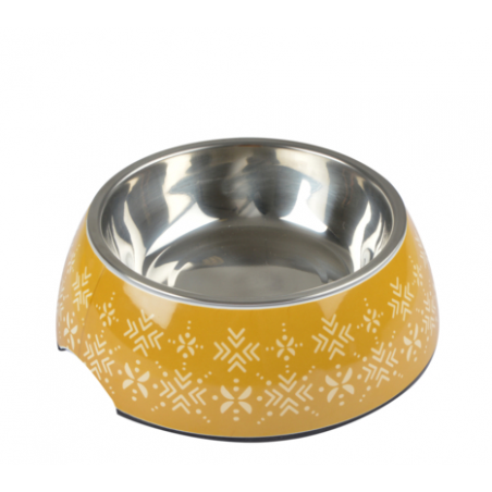 Gamelle pour animaux en inox à motifs Ethnic - 600ml - Jaune - D 17,6 cm