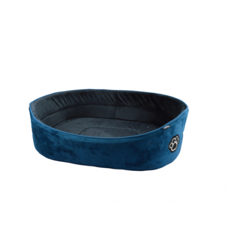 Panier ovale pour animaux en velours - Bleu et Noir - L 65 x l 48 cm - Gamme Patchy