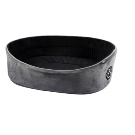 Panier ovale pour animaux en velours - Gris et noir - L 45 x l 28 cm - Gamme Patchy