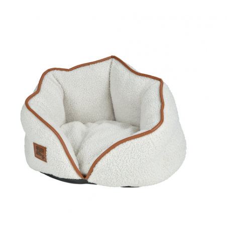 Panier rond en tissu à bouvclettes pour animaux - Blanc - D 40 x H 32 cm - Gamme Wooly