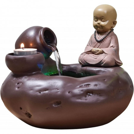 Fontaine Bouddha Médina avec LED - Marron - H 19 cm