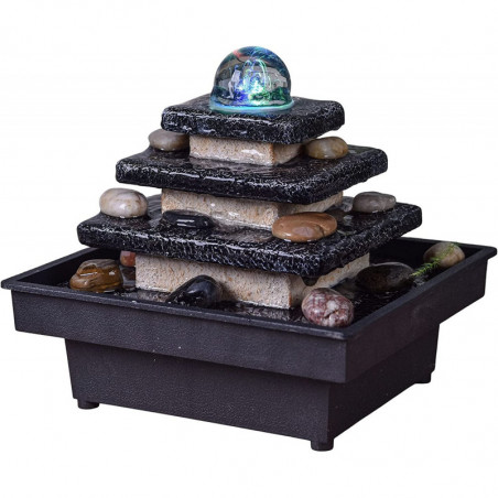 Fontaine zen Eka avec LED - Noir et beige - H 18 x L 20 cm