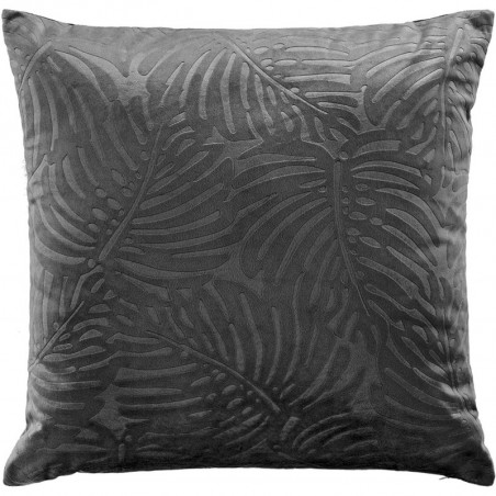 Coussin déhoussable en tissu effet velours motif feuillage en relief Analia - Anthracite - 50 x 50 cm