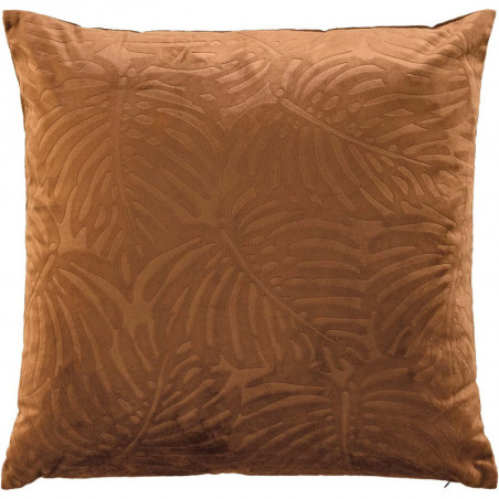 Coussin déhoussable en tissu effet velours motif feuillage en relief Analia - Marron - 50 x 50 cm