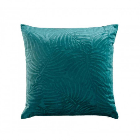 Coussin déhoussable en tissu effet velours motif feuillage en relief Analia - Bleu - 50 x 50 cm