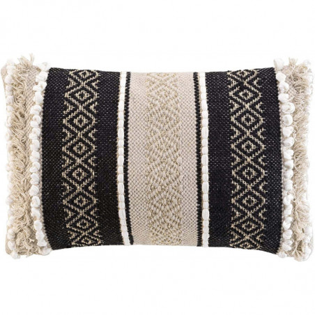 Coussin déhoussable en polycoton avec motif ethnique Mirage - Noir et Beige - 30 x 50 cm