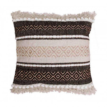 Coussin déhoussable en polycoton avec motif ethnique Mirage - Noir et Beige - 40 x 40 cm