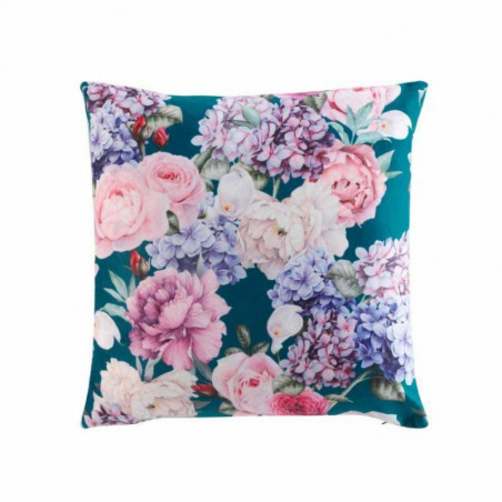 Coussin déhoussable en velours avec imprimé fleur Seraphine - Bleu - 45 x 45 cm