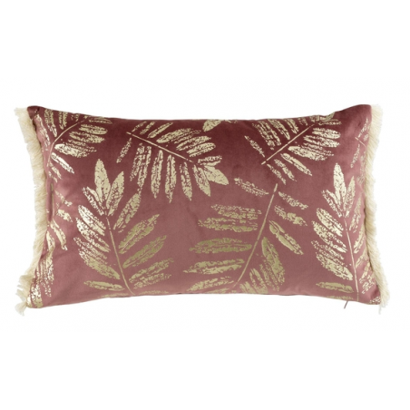 Coussin déhoussable à franges en velour avec motif végétal Adelor - Rose et Doré - 30 x 50 cm