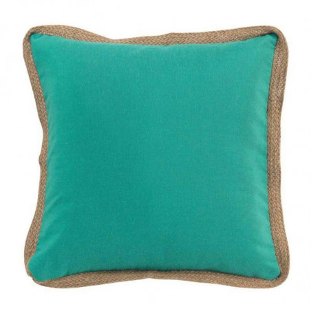 Coussin déhoussable en polycoton avec finition en jute Kelonia - Vert - 40 x 40 cm