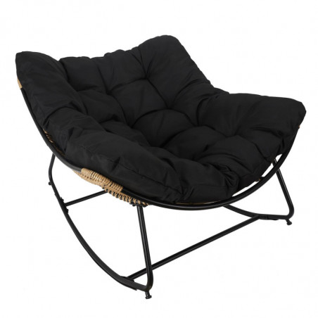 Fauteuil à bascule avec coussin "Tulum" - Beige et noir - L 96 x H 73 x P 114 cm